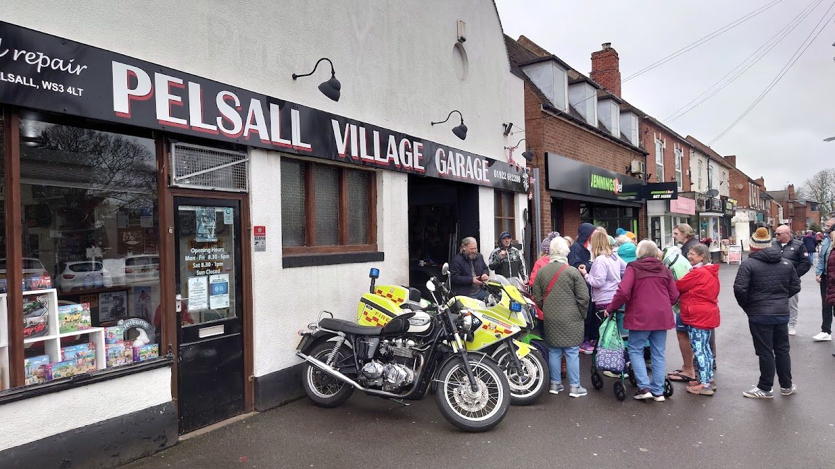 A bike meet outside Pelsall Village Garage on the High Street